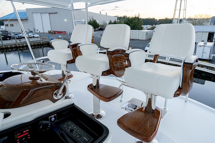 3 captains chairs at helm of viking 90